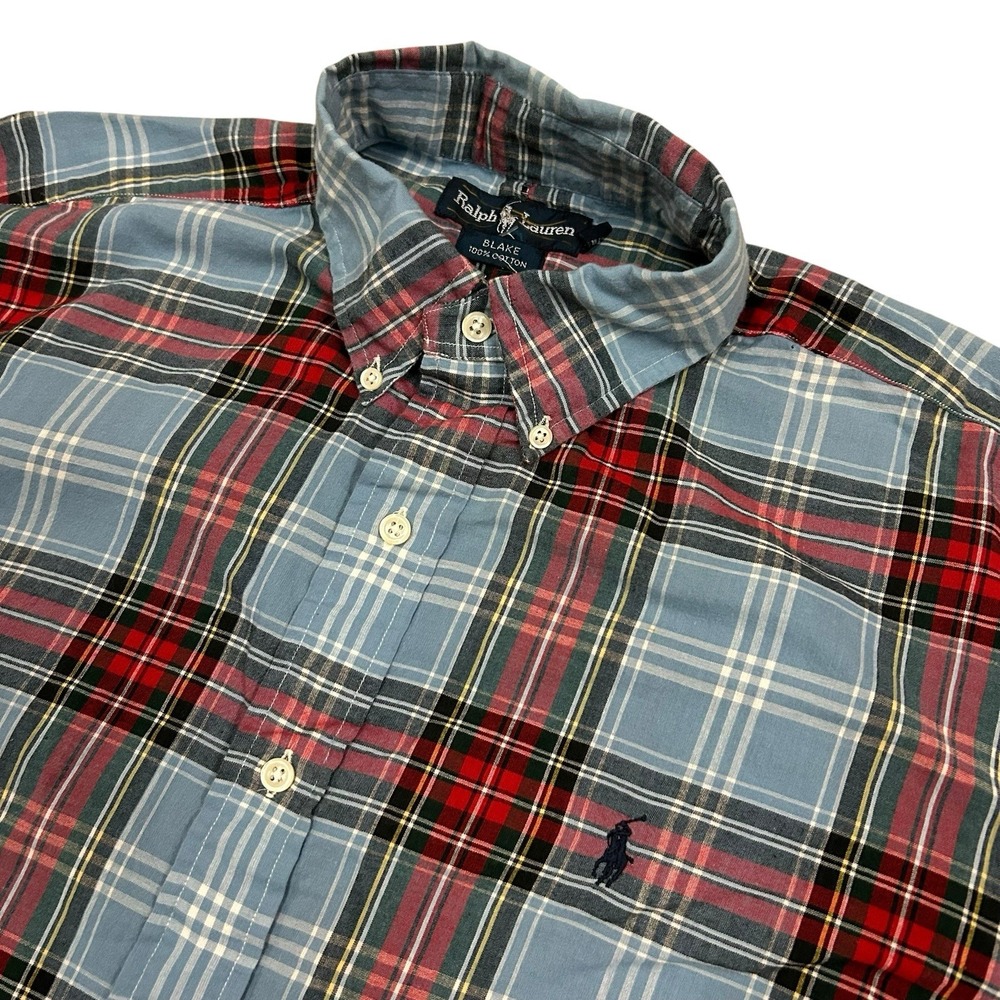 Ralph Lauren Blake Button Down Shirt Mens Medium Blue Red Plaid Short Sleeve New
